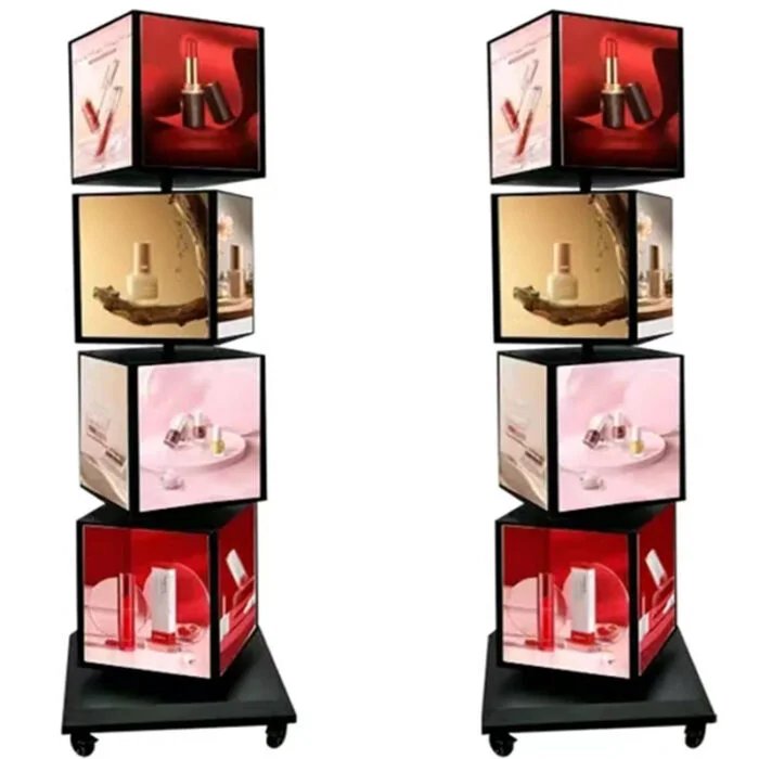 Four-layer standing rotating light box displaying product posters on four sides