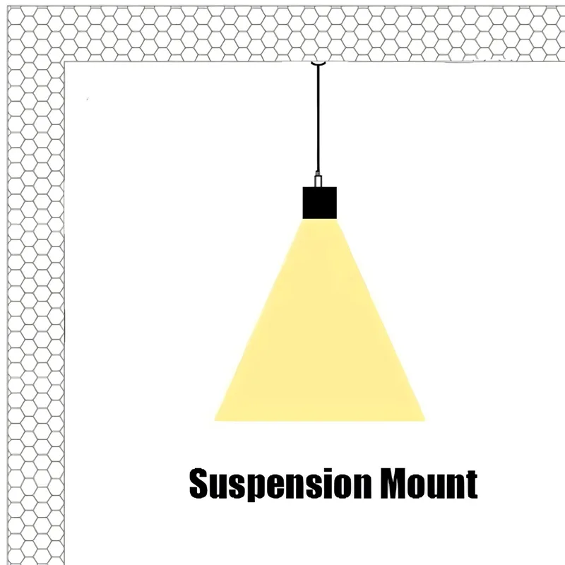 Suspension mount installation detail for an acoustic LED linear light