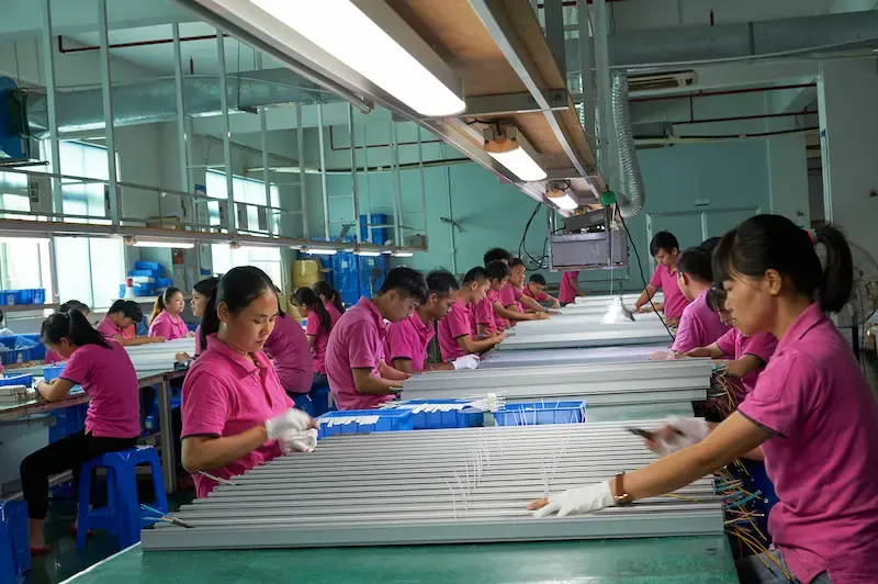 Luminaire assembly line at LIISEE Lighting factory