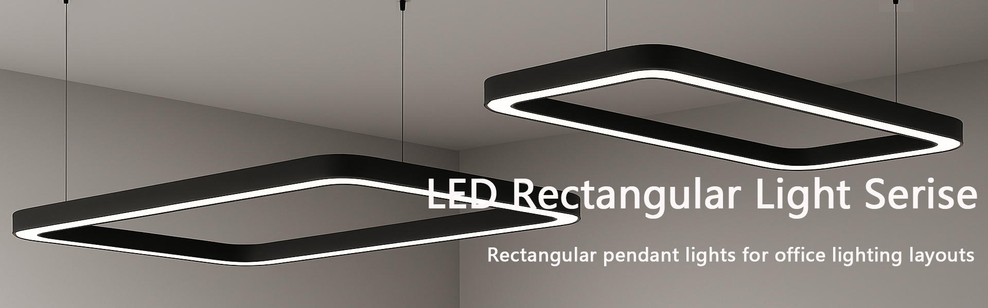 Rectangular suspended LED pendant light in a modern open-plan office