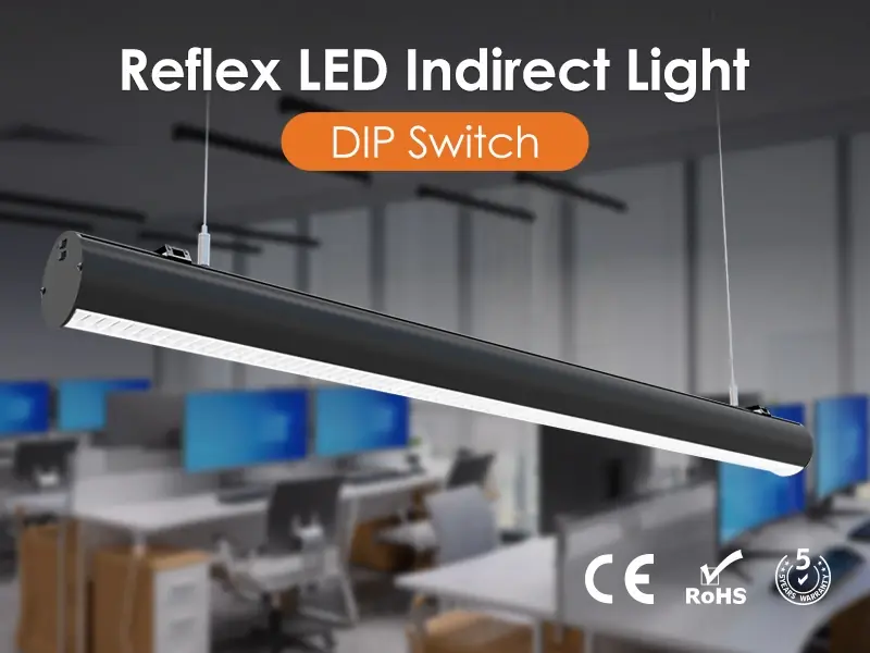 Reflex indirect LED linear light providing glare-free indirect illumination in a commercial interior