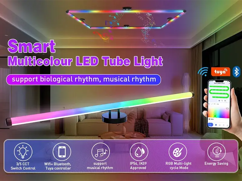 Smart multicolour LED tube light with WiFi app control and RGB colour output